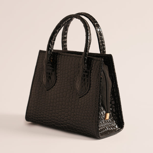 Side view of Black Croc handbag